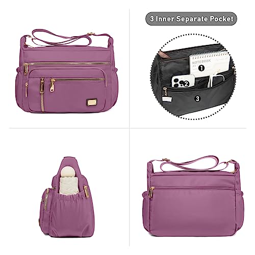 NPBAG Crossbody Bag for Women, Shoulder Purse Handbag Messenger Bag, Trendy Pocketbooks, Waterproof and Multi-Pockets - color: Plum