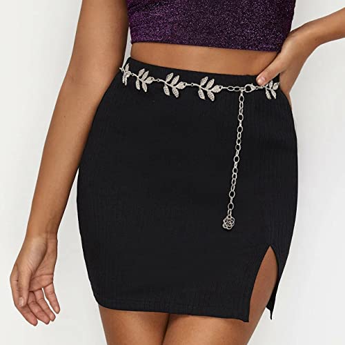 Metal Waist Chain Body Belly Belt Chains Jewelry Accessories for Women - color: Leaf Silver, size: S: 41.3 in