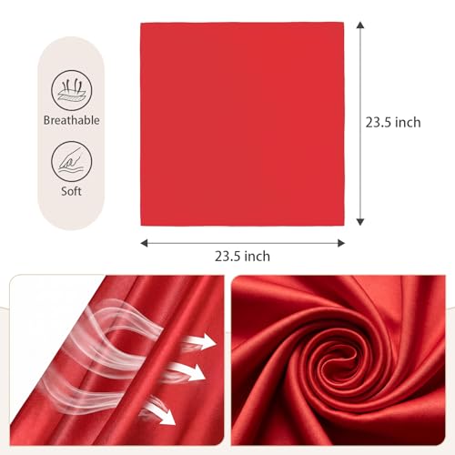 American Trends Women Silk Feeling Scarf Satin Head Scarves Square Wrap Neck Scarf Lightweight Silk Like Bandana - color: 03 Red