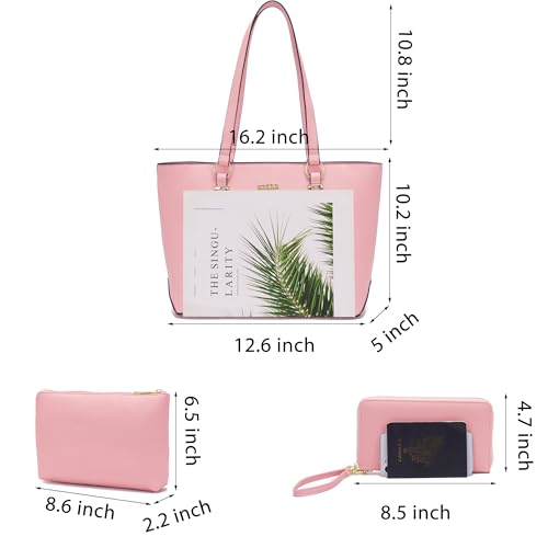 Purses And Wallets Set For Women Work Tote Satchel Handbags Shoulder Bag Top Handle Totes Purse With Matching Wallet - color: A54-3pcs/Set Pink