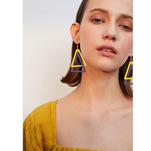 ANXIN Boho Personality Retro Tassel Rectangular Wooden Contrasting colors Earrings Chic Green Temperament Geometric Earrings Jewelry Gifts For Women - color: Yellow Purple Wooden Earrings