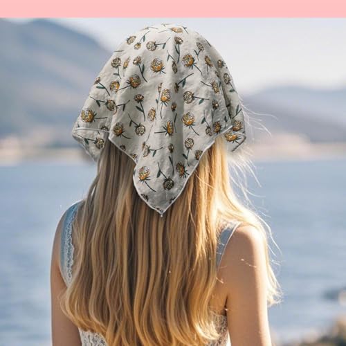 Bandanas for Women Men 21"x21" Floral Headband Scarf Versatile Hair Bandana Square Head Scarf - color: Beige Floral