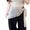 Women's Floral Lace Triangle Hip Scarf Head Kerchief Tie Waist Belt Sheer Hip Wrap Boho Head Scarf Hair Accessory - color: Z3-apricot