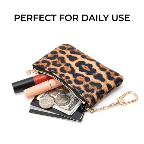 Leopard Print Coin Purse with Keychain - PU Leather Small Coin Pouch Key Pouch Small Card Holder Keychain Wallet Change Purse for Women and Men (Rust Leopard) - color: Z - Rust Leopard
