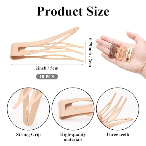 10 Pcs Double Grip Hair Clips, Sightor Metal Snap Hair Clips Hair Barrettes for Women Hair Making Salon Supplies Hair Accessories (Beige) - color: Beige