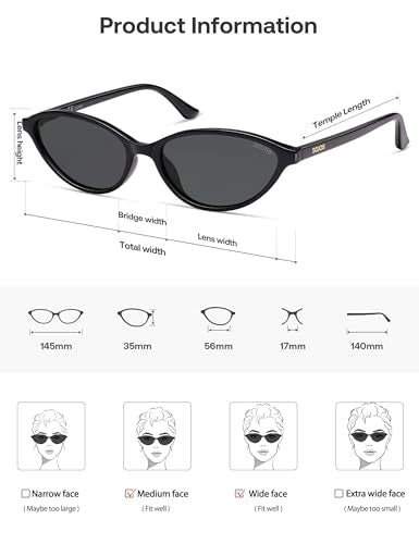 SOJOS Trendy Polarized Oval Sunglasses for Women Retro Chic 90s Shades Lightweight Sunnies SJ2656 - color: Black Frame Grey Lens