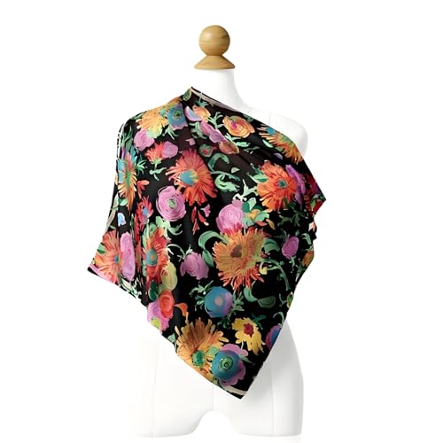 Premium Floral Scarf for Women 35x35 Square Silk Feel-Lightweight Scarves Headscarf Bandanas Wrapping Handbag - color: Hydrangea Flower