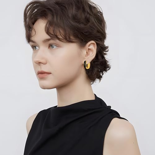 Chunky Hoop Earrings for Women Thick Minimalist Geometric Huggie Hoop Earrings Dainty Thick Y2K Preppy Earrings - style: Square-black