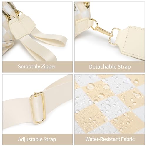 Checkered Crossbody Bag for Women Bum Bag Spacious Nylon Fanny Packs Cross Body Shoulder Purses Bag Handbags - color: Beige Checkered