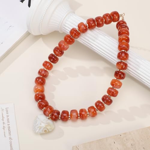 Chunky Colorful Beaded Statement Boho Summer Beach Chokers Necklace Heart Pendant Pink Green Yellow Brown Fashion Jewelry - color: Gold-Brown