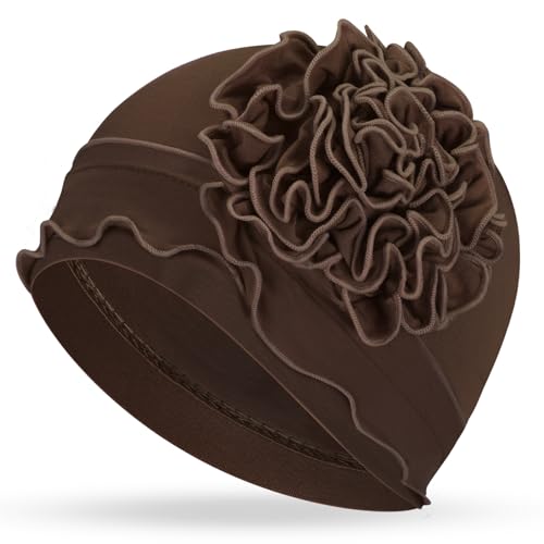 Geyoga Cotton Chemo Headwear Turban for Women Soft Elastic Cancer Hat Cancer Sleep Caps Head Wraps for Women with Hair Loss - color: Brown