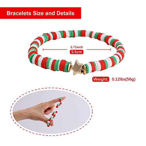 Colorful Heishi Surfer Bracelets Set for Women Stackable Clay Beaded Bracelets Disc Stretch Preppy Bracelets Smiley Face Friendship Bracelets Team Cheer Bulk Boho Summer Beach Jewelry Gift - color: Christmas Beads