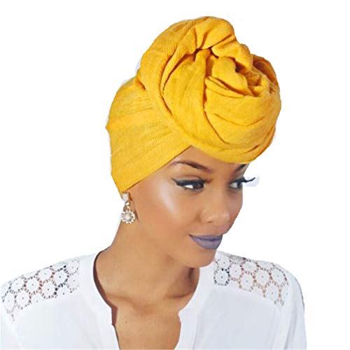 Qianmome Womens Big Flower Turban Beanie Elegant Cap Head Wrap Stretch Long Hair Scarf Headscarf - color: Beige