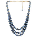 COOLSTEELANDBEYOND Crystal Beads Statement Necklace, Three-strand Layered Necklace, Waterfall - color: C-Color: Blue & Gold