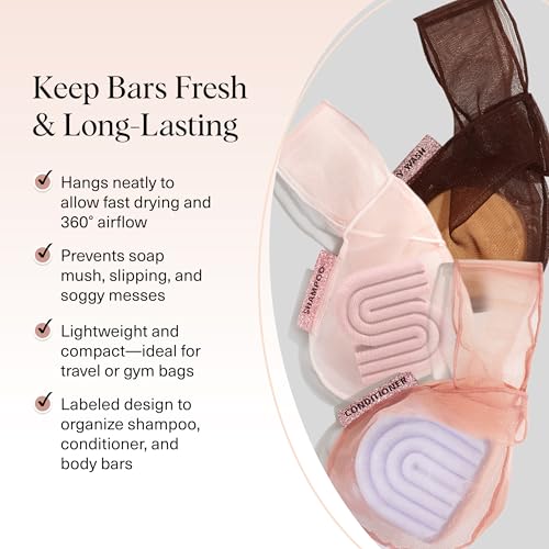 Kitsch Bar Soap Saver Pouch – Patented Mesh Soap Bag for Shampoo and Conditioner Bars, Extends Use & Prevents Soggy Mess, Recycled Beauty Bar Bag, Eco-Friendly - 3pc Set, Blush, Terracotta & Chocolate - color: Blush, Terracotta & Chocolate