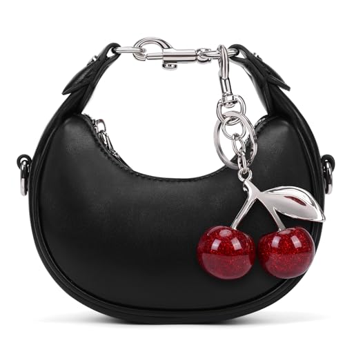 JQWSVE Small Top Handle Bags for Women Mini Purses Cute Ladies Handbags Crescent Mini Crossbody Bags with Cherry - color: A02-small-black