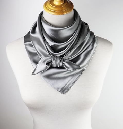 vabovin Satin Head Scarf for Women Solid Color, 35×35 in | Silk Feel Neckerchief, Hair Scarf, Fashion Bandana, Headscarf, Headband, Hair Wrap Sleeping, Daily Fashion Styling - color: 231 Grey