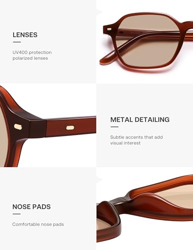 SOJOS Retro Square Polarized Sunglasses Womens Men Trendy 70s Thin Slim Shades Sunnies SJ2674 - color: Brown Frame Brown Lens