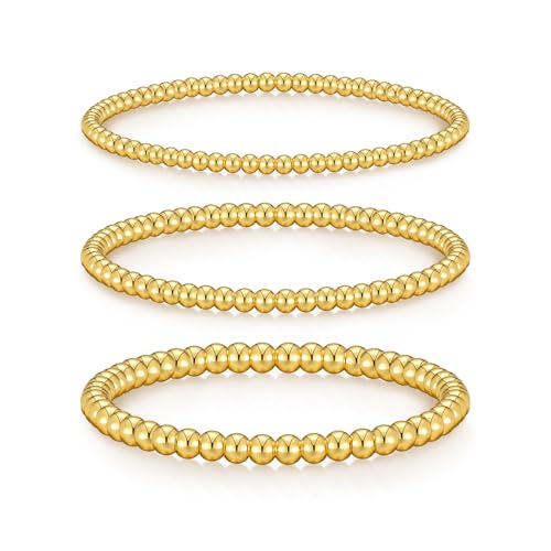 doubgood Gold Bracelets for Women, 5 Piece 14K Gold Plated Bracelet Stack Beaded Ball Jewelry Sets Gifts for Women - color: Style 4-Gold-7.25IN-(3+4+5mm)