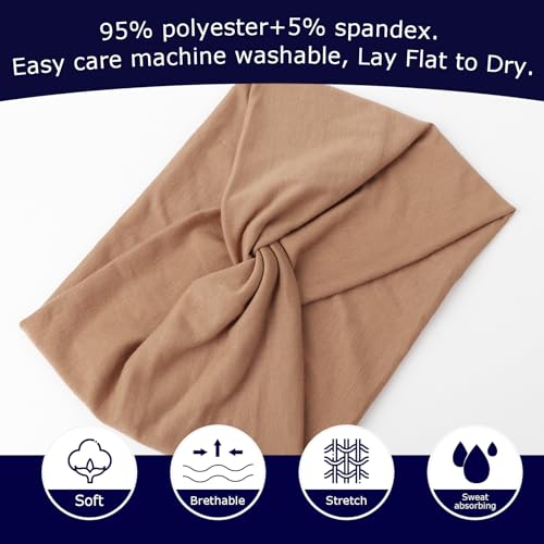 AQOKKA Extra Wide Headbands for Women Large Turban Headband Non Slip Boho Elastic Hairband Hair Twisted Knot Head Bands Accessories - color: 4 Pcs: Brown, Camel, Light Grey, Black