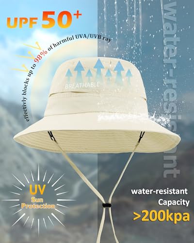 Womens Ponytail Sun Hat Packable UPF50+ Waterproof Bucket Hat Hiking Fishing Safari Hat Foldable Beach Hat - color: Begie