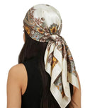 Women Head-Scarf Silk-Feeling-Scarf Hair Scarf Boho-Print Bandanas 35 Inches Square - color: Beige