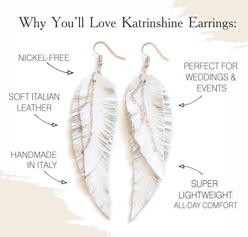 Black shiny Leather Feather Earrings for Women, Lightweight Minimal Boho Dangle Earrings, Small Simple Everyday Jewelry - color: white