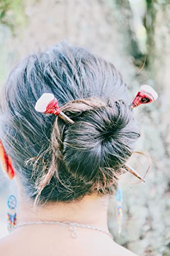 Mia Jewel Shop - Natural Tumbled Healing Gemstone Crystal Chonta Wooden Hair Sticks – Handmade Hair Sticks for Women | Hair Pins Boho Reiki Accessories, Fashion Gifts (Red Howlite) - color: Red Jasper