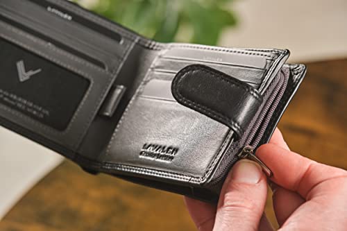 Soft Leather Wallet for Men - Mens Wallet Bifold with Zipper Coin Pocket - Holds Bills, Credit Cards, Coins - Carteras para Hombres Piel - Billeteras de Hombres Cuero Original - RFID Blocking - color: Cognac