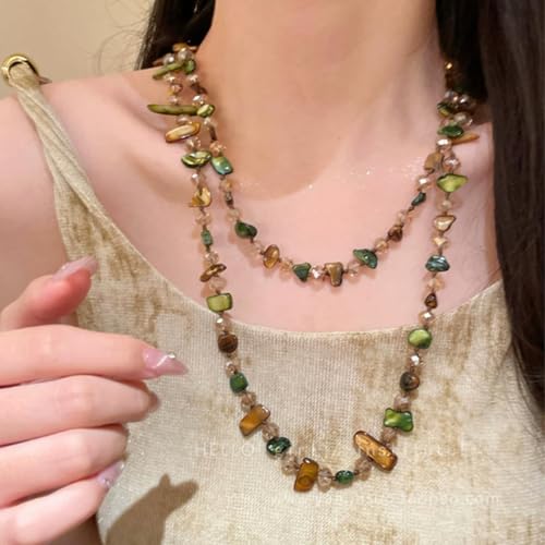 Boho Colorful Seashell Beaded Double Layer Necklace Long Stackable Vacation Necklace Fashion Jewelry Western Gifts - color: A1:Boho Beaded Necklace