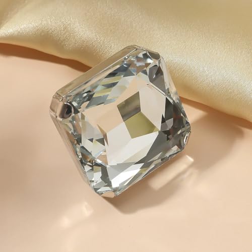 Large Different Color Square Sparking Rhinestone Ring, Exaggerated Vintage Geometric Crystal Glass Rings for Women Oversized Big Chic Party Jewelry Gift - color: Silver