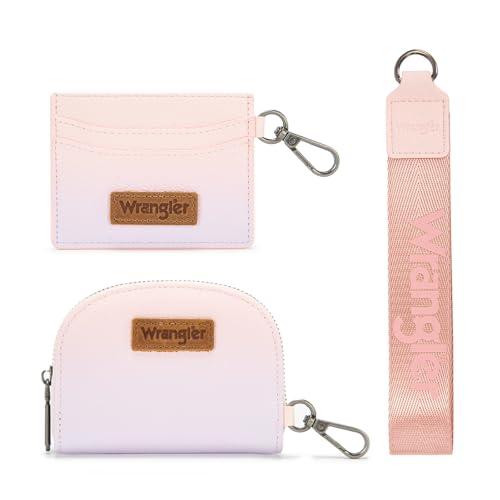 Wrangler KeyChain Wallet Wristlet Wallets for Women Dual Pouch Wristlet with Zipper Womens Credit Card Holder Wallet - color: A-Gradient Pink