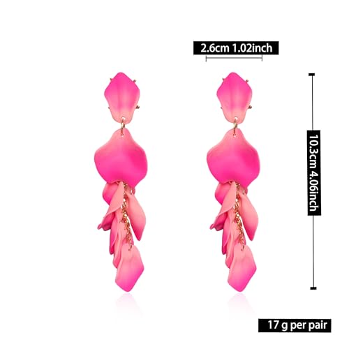 Long Acrylic Rose Petal Earrings Dangle Exaggerated Flower Earrings Drop Statement Floral Tassel Earrings for Women - color: Pink + Hot Pink
