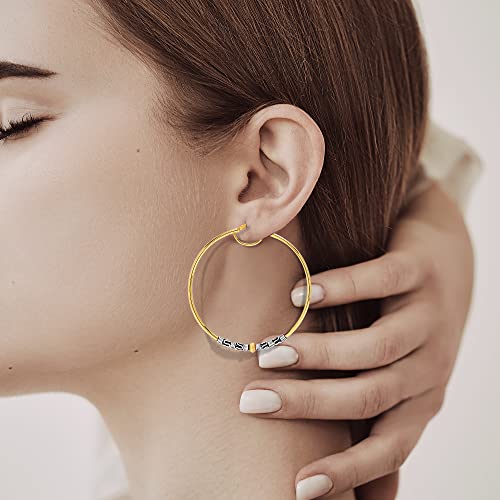 LeCalla 925 Sterling Silver Large Hoop Earrings | Lightweight Antique Bali Hoops | Two-Tone Bohemian Oxidized Balinese Earrings for Women - color: BIG Two-Tone-60mm