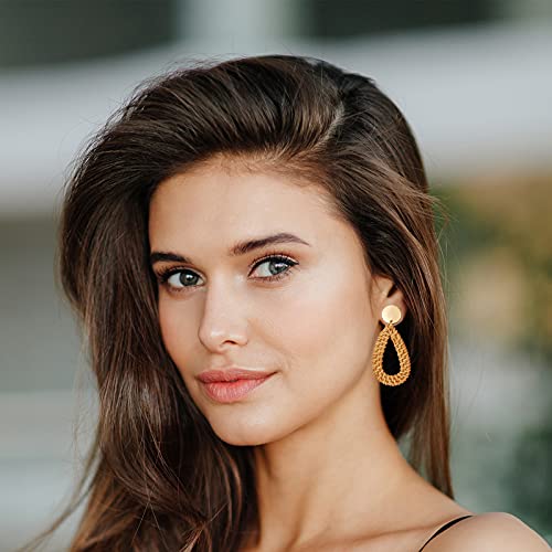 9 Pairs-26 Pairs Rattan Earrings for Women Girls Lightweight Acrylic Geometric Statement Woven Earrings Handmade Straw Wicker Braid Hoop Drop Dangle Earrings - color: Rattan 3