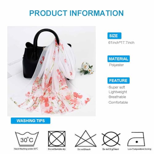 Xyueanlo Women's Chiffon Scarf Lightweight Scarves Fashion Elegant Floral Print Scarfs Shawls - color: Plum Blossom Red White