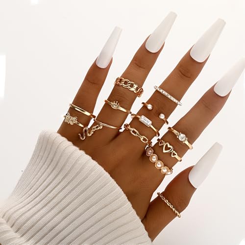 FAXHION 24-60 Pcs Gold Stackable Rings for Women, Knuckle Rings Chunky Gold Ring Set Dainty Stacking Cute Rings, Multiple Sizes Cute Jewelry Set Gift - style: Gold-30 pcs-1