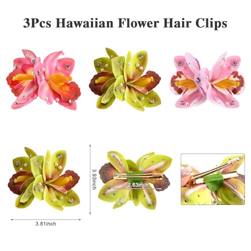 3 PCS Hawaiian Flower Hair Clips for Women，Artificial Flower Clips tropical party decorations，Hibiscus Hair Accessories for Wedding Bridal Beach Party - Lily - color: Lily