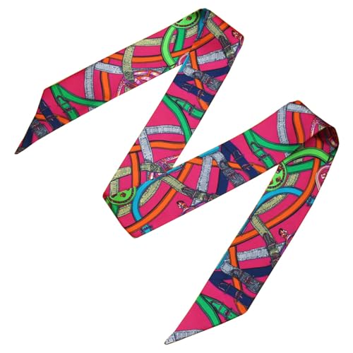 JERLA 100% Mulberry silk Scarf bag scarf Head Hair Ribbon Handbag Handle wrap Tie Bundle Neckerchief Scarf for women - color: Geometric Pattern Rose Pink