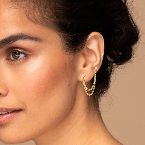 Freekiss Gold Chain Studs Earrings for Women Trendy: Hypoallergenic 14K Gold Plated Dangle Earrings Dainty Small Long Chain Earring Set Fashion Gold Jewelry for Women - style: 4cz chain earrings-gd