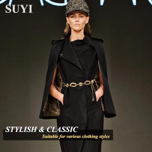 Suyi Chain Belt for Women Chunky Waist Chain for Ladies Dresses - size: Length 41"(25"+extended chain 16"), style: Gold 1