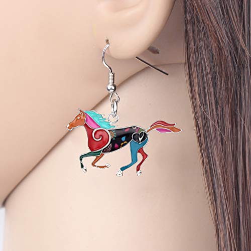 BONSNY Enamel Alloy Colorful Horse Earrings for Women Animal Lover Statement Jewelry - color: Multicolor
