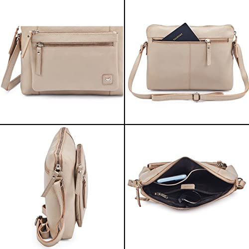 Leather Crossbody Bags for Women Small Soft Genuine Pebbled Sling Shoulder Handbag Crossover Purse with Full Adjustable Strap (Beige Nappa) - color: Beige Nappa