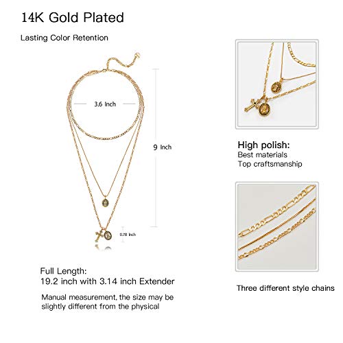 6PCS Layered Gold Necklaces for Women Trendy, 18K Gold Plated Cross Pendant Necklace Set, Vintage Chunky Gold Necklace Stack for Women Jewelry Gifts - style: Layered Cross Necklace A