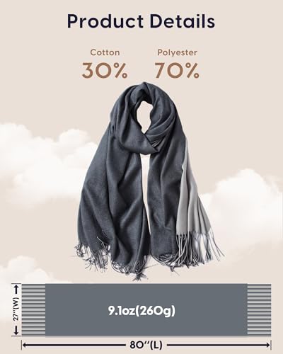 maamgic Women's Winter Scarf Soft Warm Scarf for Women Cozy Shawl Wraps for Women Lightweight Pashmina Style Wrap - color: Dark Gray and Grey