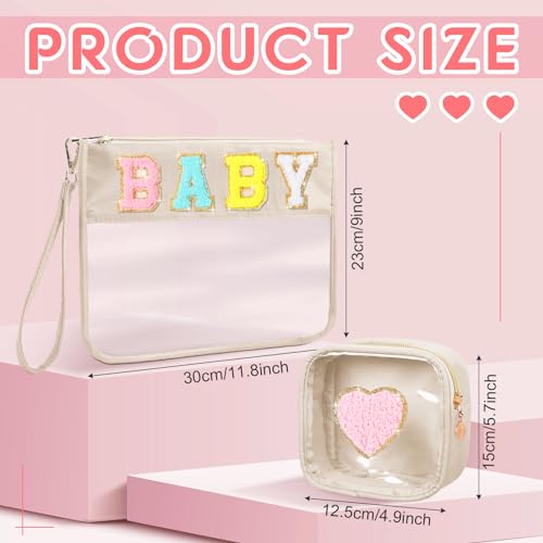 Hillban 2 Pcs Baby Bag Set Chenille Letter Bags Preppy Patch Makeup Pouch Baby Travel Pouch Waterproof Portable Toiletry Storage for Women Mom - style: Baby Theme