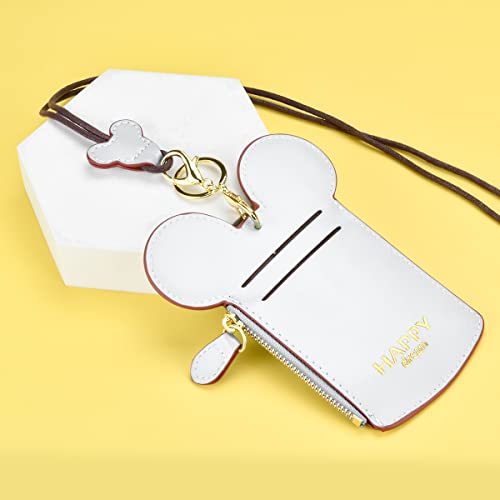 BUUFAN Chic Cute Travel PU Leather Student ID Card Holder Lanyard Neck Pouch Bag With Coin Wallet Purse for Students Women Kids Teens Girls (Grey) - color: Grey