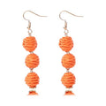 Lightweight Boho Thread Raffia Earrings for Women Handmade Braided Straw Wicker Lantern Ball Earrings Summer Beach Bohemian Geometric Earrings Holiday - color: orange