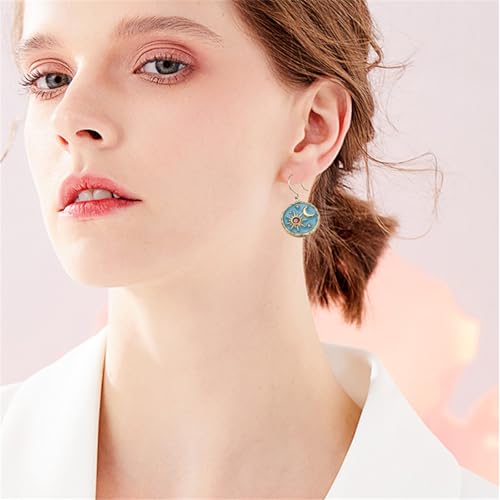 MALOYANVE Vintage Sun and Moon Drop Dangle Earrings for Women Unique lightweight Handmade Retro Boho Antiqued Gold Silver Round Coin Earrings for Women Jewelry - color: Gold Blue Earrings