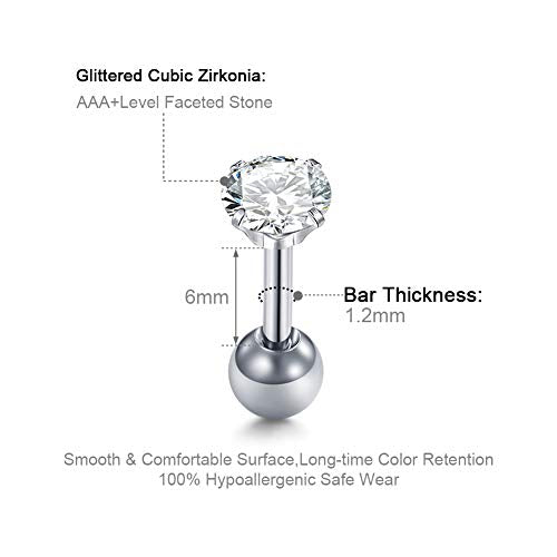 Mayhoop 16g Cartilage Earrings - Men Women Surgical Stainless Steel Tragus Piercing Jewelry Stud Hoop Forward Helix Rook Daith Conch Earrings - style: Silver